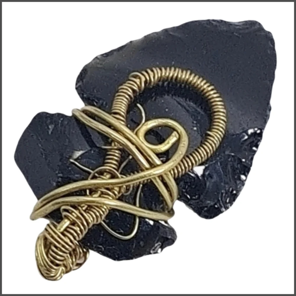 Hand-Wired Obsidian Arrowhead Pendant. NWOT